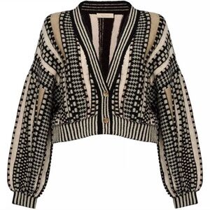 Mes Demoiselles Mika Sweater 2 Button Pocket Cardigan Size 1 Balloon Sleeve Knit